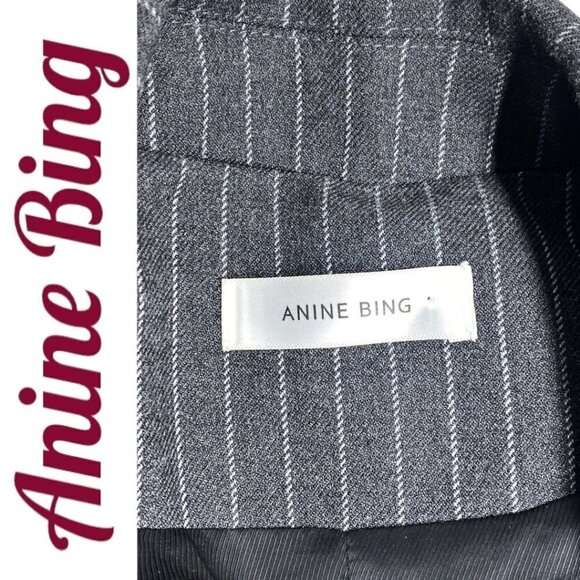 ANINE BING Becky Gray Pinstriped Blazer Double Breasted Menswear, Size 6 - Picture 9 of 15
